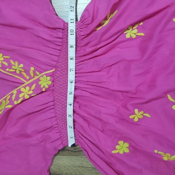 NOUGAT LONDON Pink & Yellow Flower Embroidered V-Neck Tunic Shirt Top - Picture 6 of 11